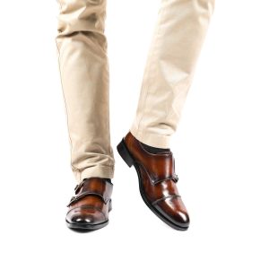 Men's Double Monk Strap Cap Toe Shoes In