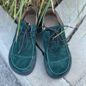 Wide Toe Box Leather Sneakers Handmade Women Suede